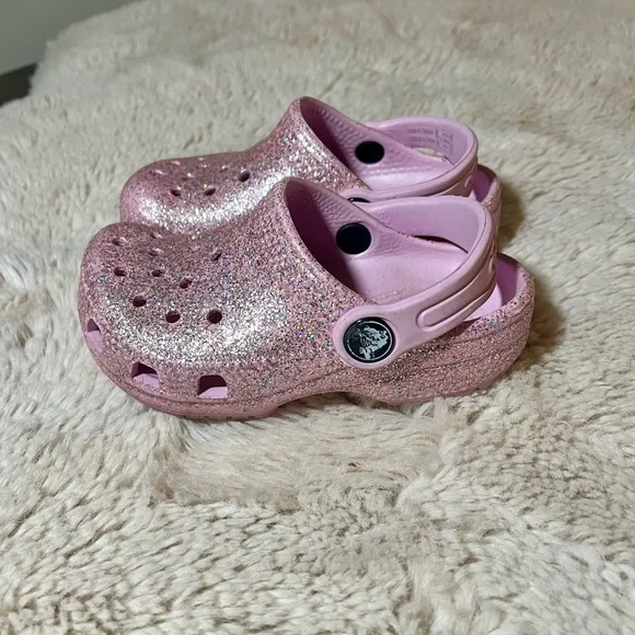 CROCS Toddler Glitter Sandals - Pink Sparkle Size 7 - Picture 3 of 7